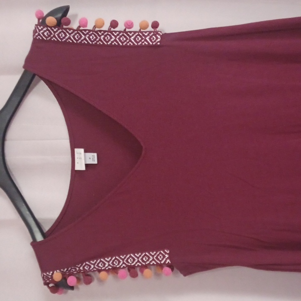 A New Day Maroon Sleeveless Top With Pom Pom Accent - Picture 3 of 12